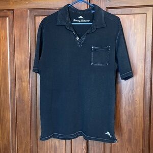 Tommy Bahama Men’s Fade Distress Cotton Fish Black Polo Short Sleeve Shirt Large